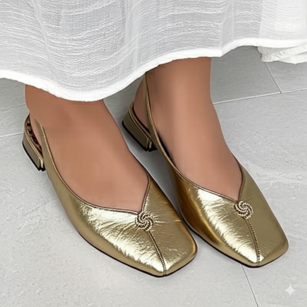 Gold Metallic Square - Toe Slingback Flats