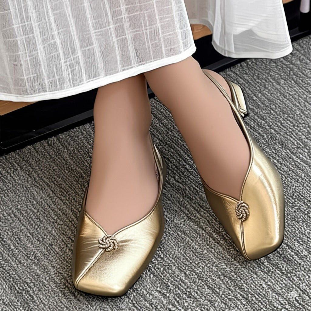 Gold Metallic Square - Toe Slingback Flats
