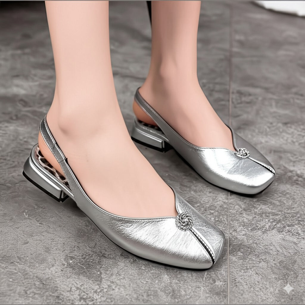 Gold Metallic Square - Toe Slingback Flats