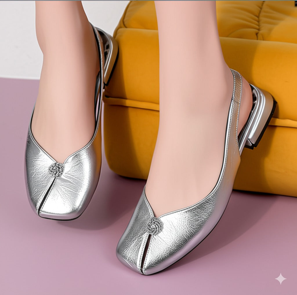 Gold Metallic Square - Toe Slingback Flats