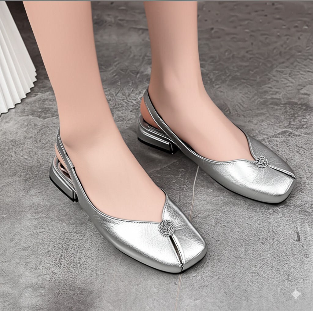 Gold Metallic Square - Toe Slingback Flats