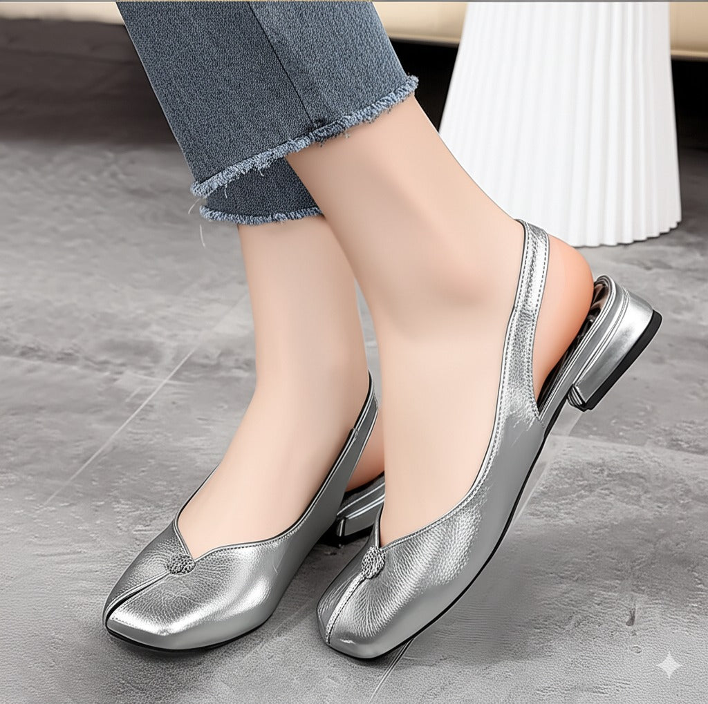 Gold Metallic Square - Toe Slingback Flats