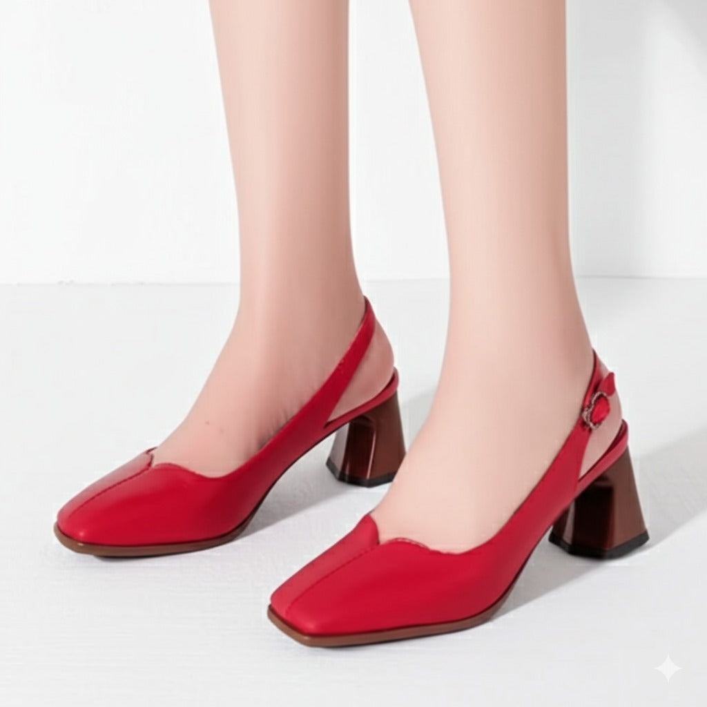 Red Leather Slingback Block Heel Pump