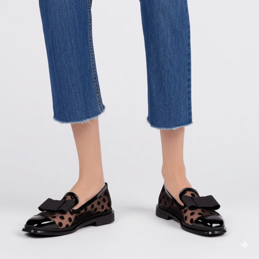 Mesh Patchwork Bow Loafers