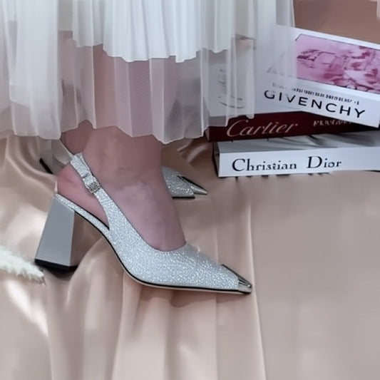 Sparkly Slingback Block Heel Pumps