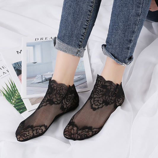 Elastic Floral Mesh Ankle Socks