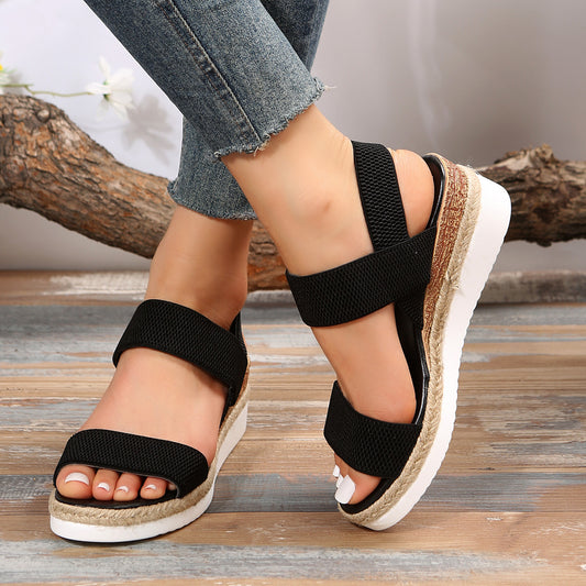 Stylish Black Strappy Wedge Sandals