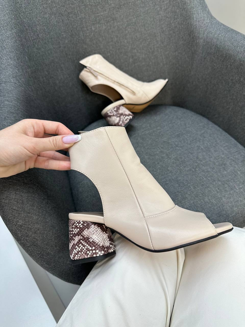 Peep Toe Block Heel Ankle Boots