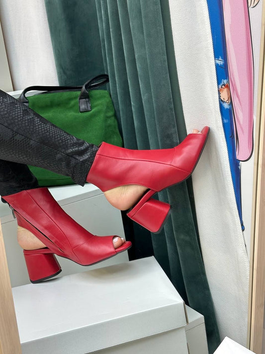 Peep Toe Block Heel Ankle Boots