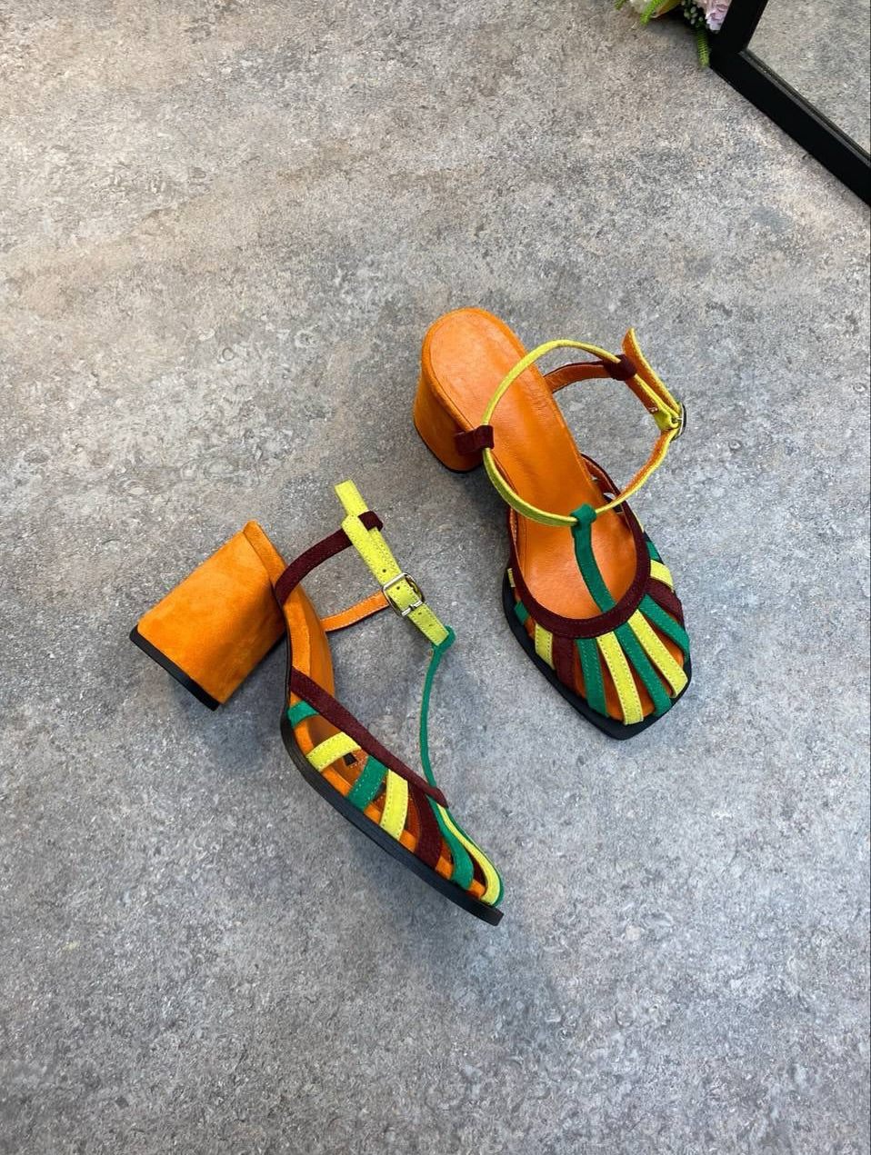 Color Block Strappy Block Heel Sandals
