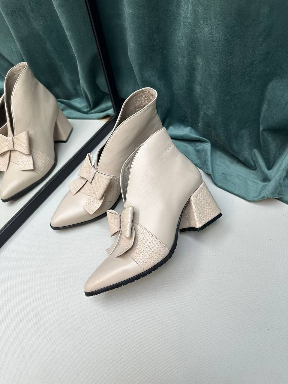 Bow Accent Block Heel Ankle Boots