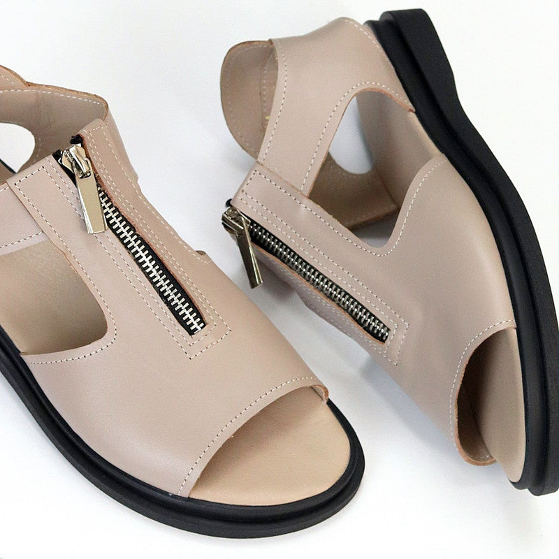 Zipper Accent Open Toe Sandals