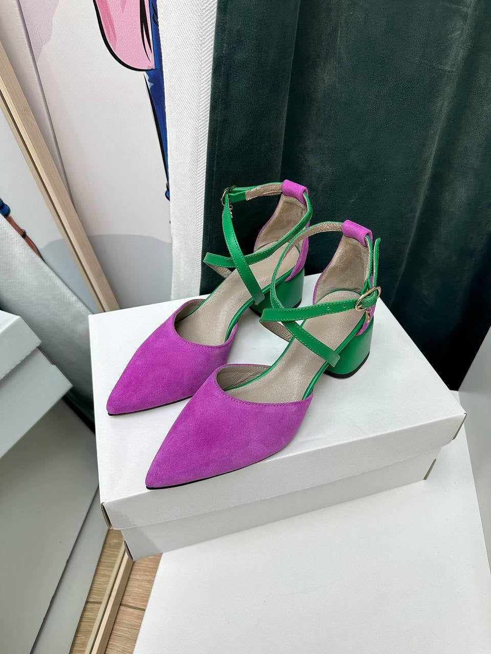 Cross Strap Block Heel Pumps