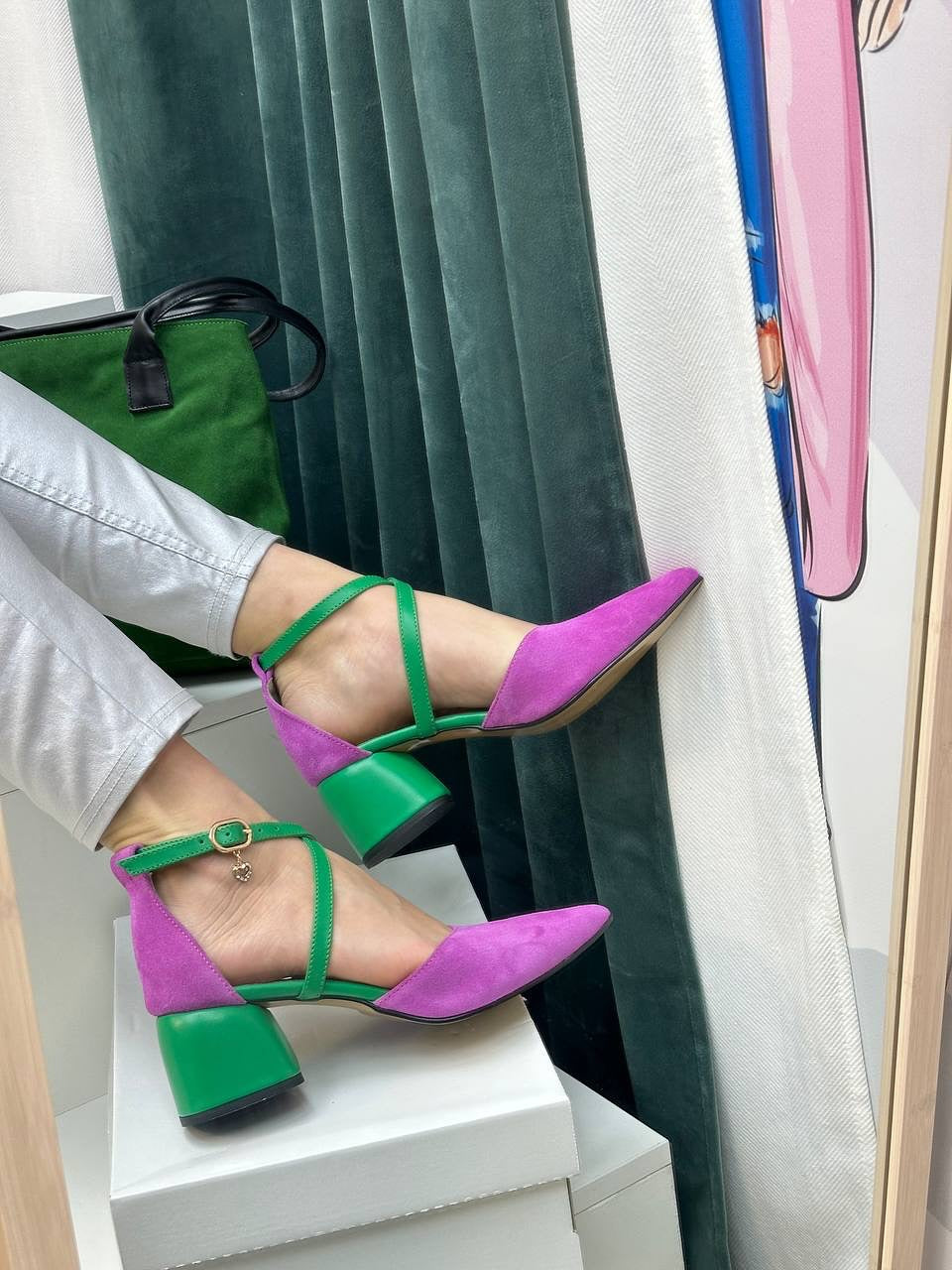 Cross Strap Block Heel Pumps