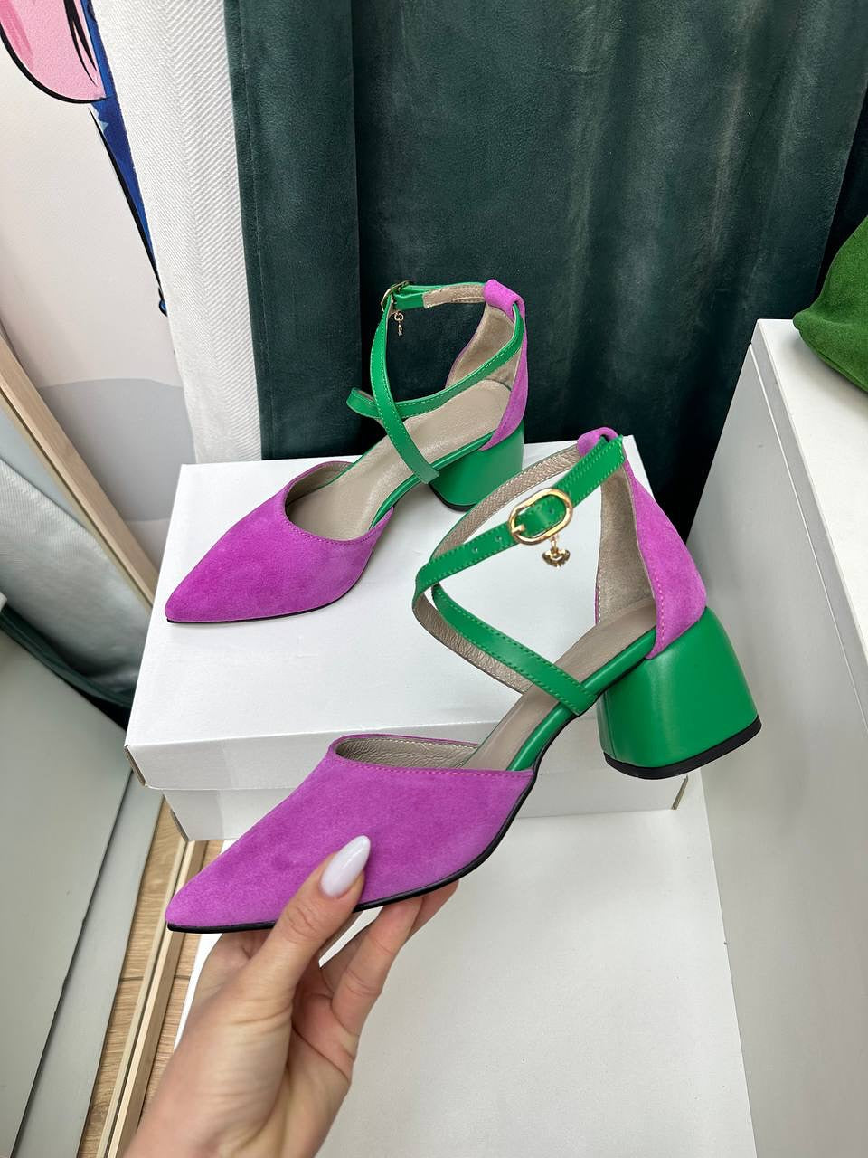 Cross Strap Block Heel Pumps