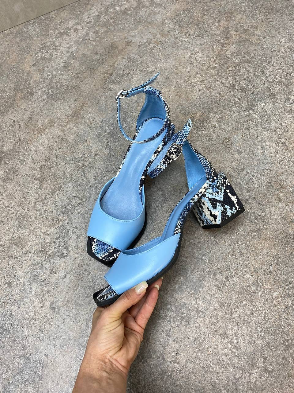 Snakeskin Heel Ankle Strap Sandals