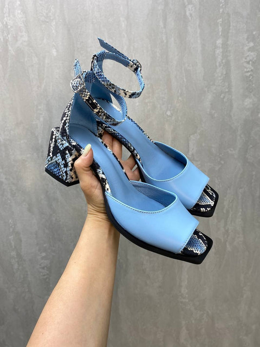 Snakeskin Heel Ankle Strap Sandals