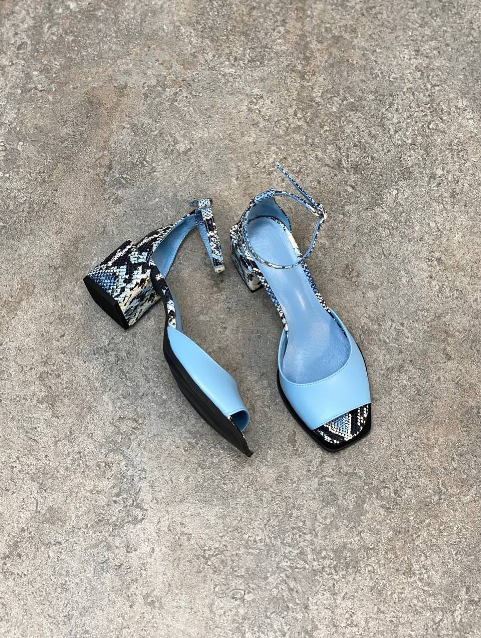 Snakeskin Heel Ankle Strap Sandals