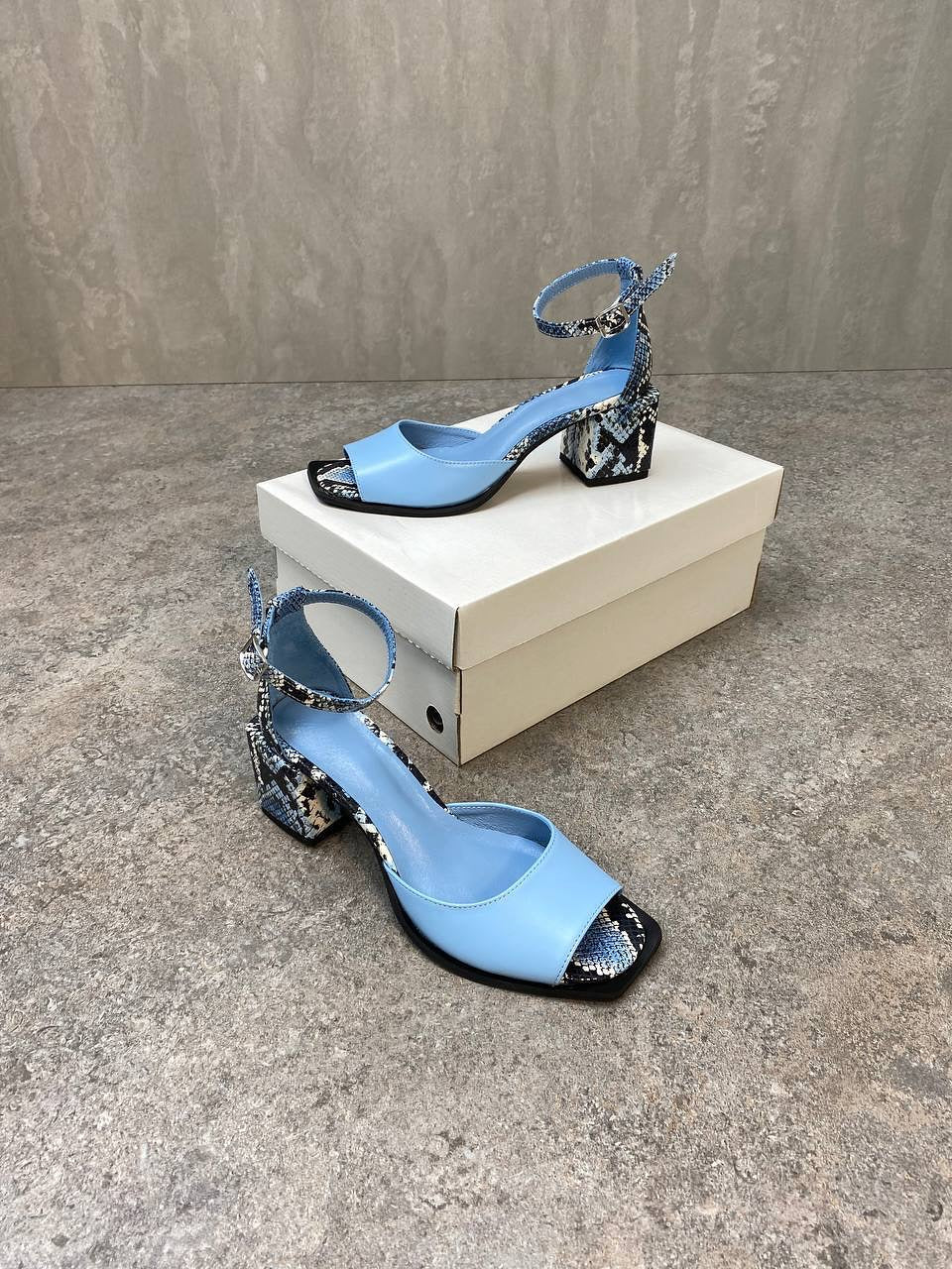Snakeskin Heel Ankle Strap Sandals