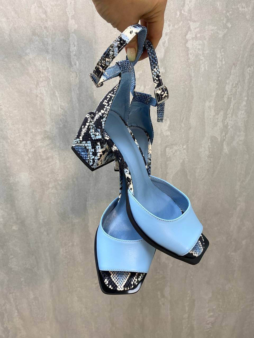 Snakeskin Heel Ankle Strap Sandals