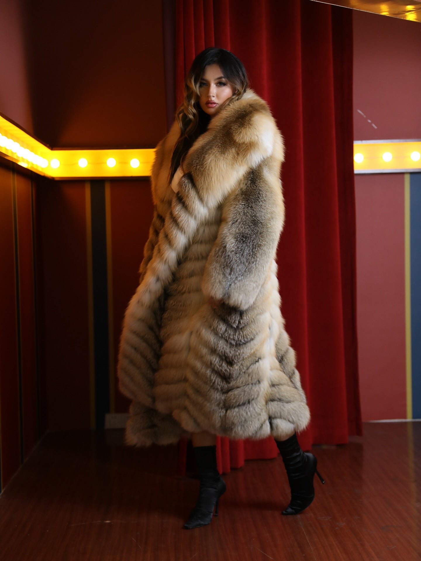 Luxury Grdient Faux Fur Long Coat