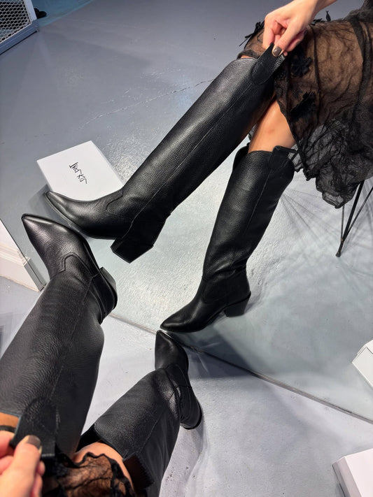 Pointed Toe Block Heel Knee High Boots