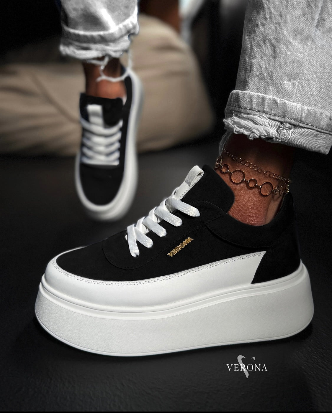 Contrast Panel Platform Sneakers