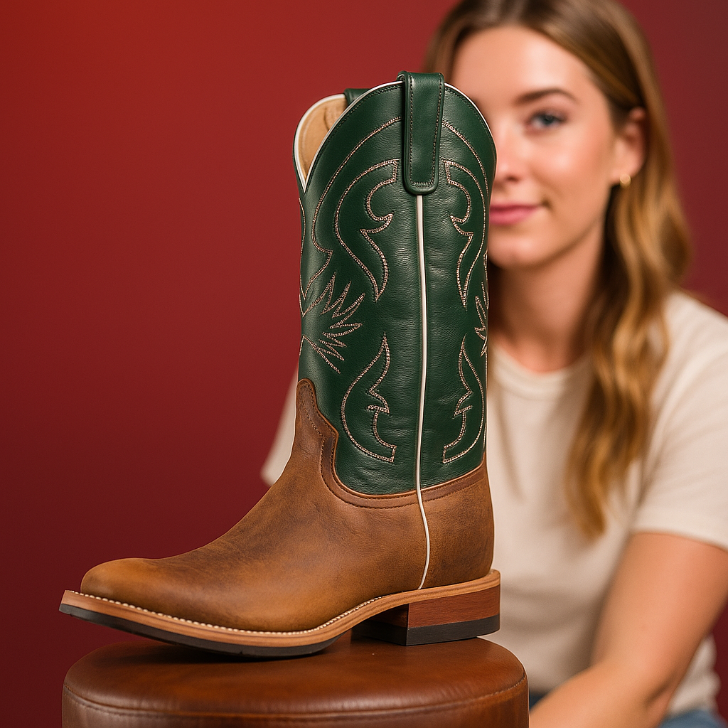 Embroidered Two Tone Western Cowboy Boots