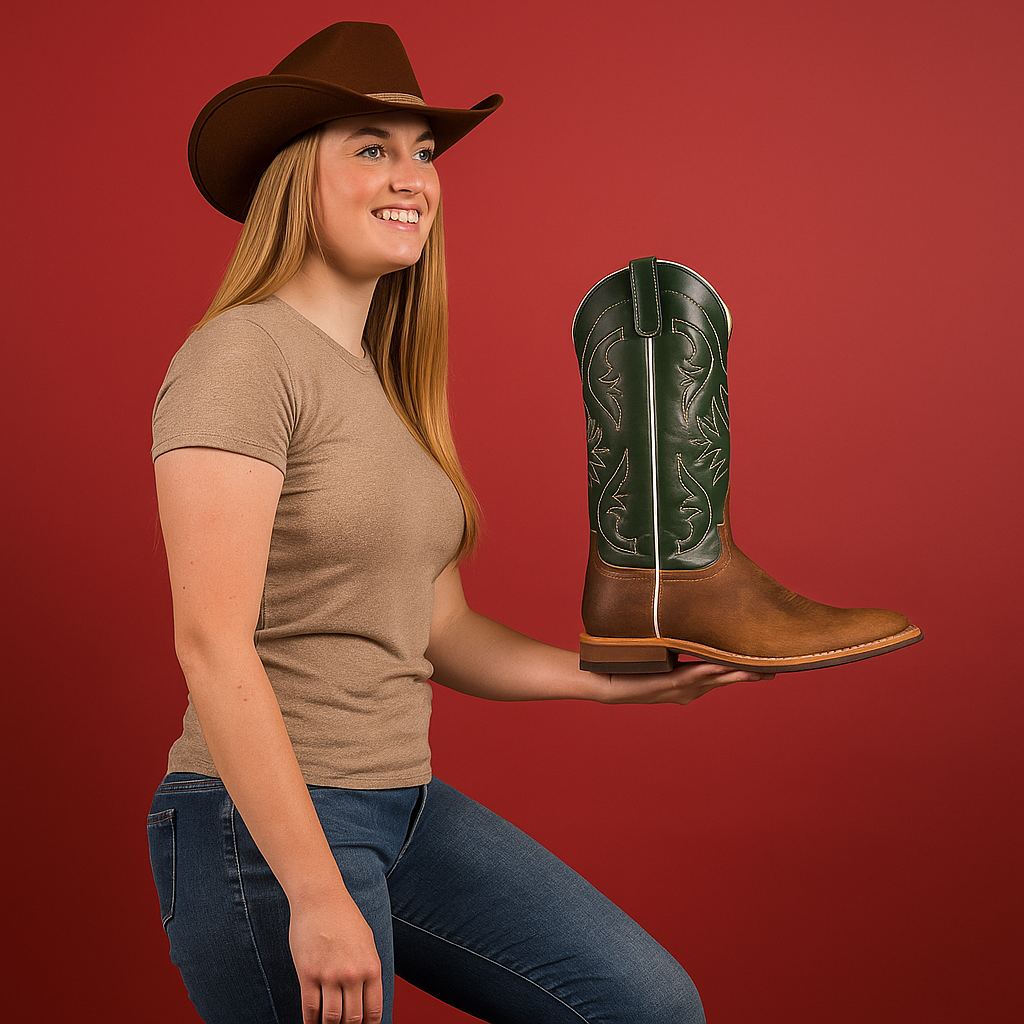 Embroidered Two Tone Western Cowboy Boots