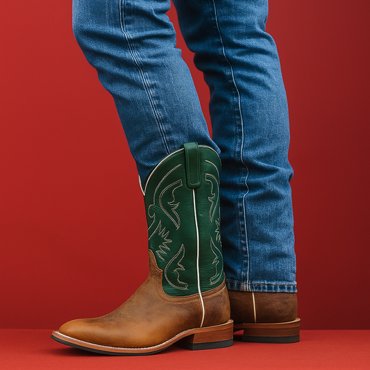 Embroidered Two Tone Western Cowboy Boots
