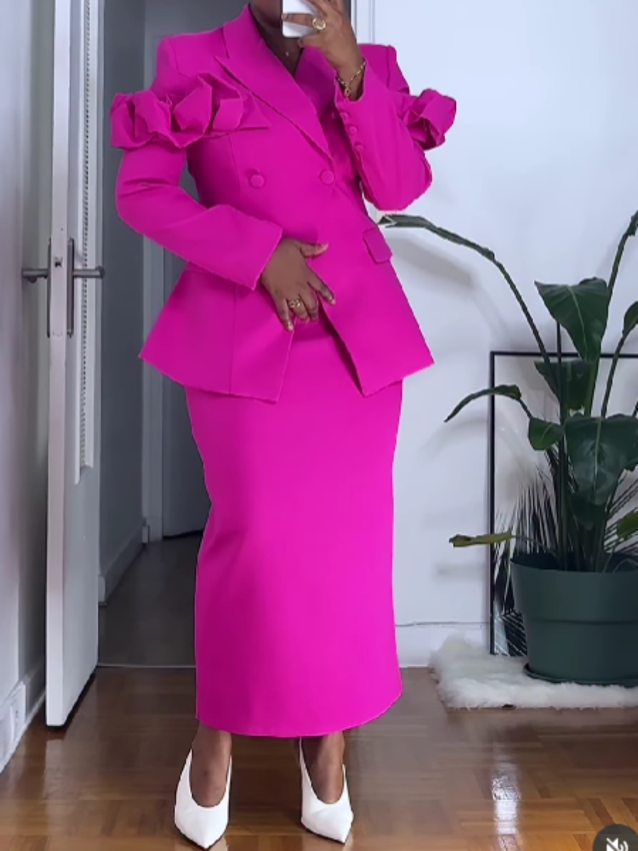 Solid Color Split Straight Skirt Set