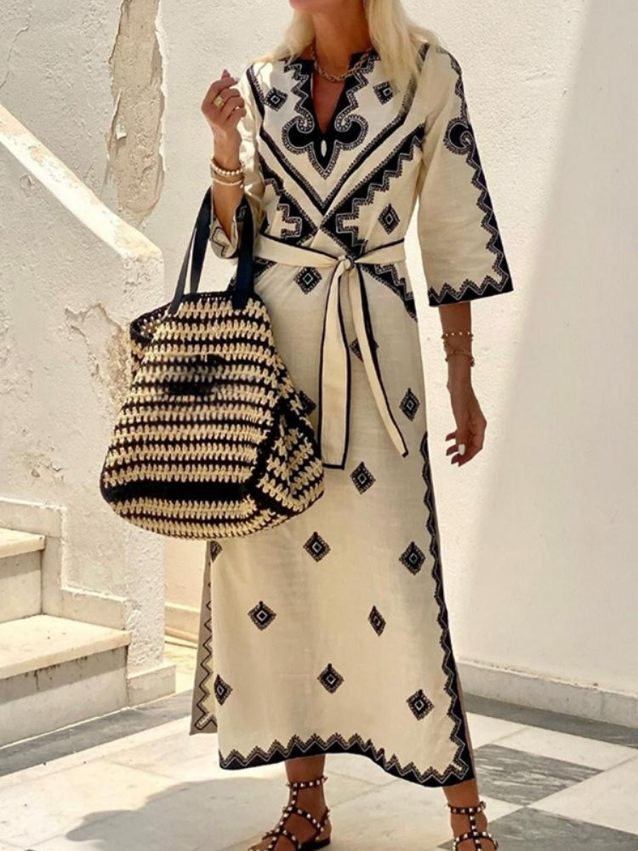 Printed Bohemian Belt Dress
