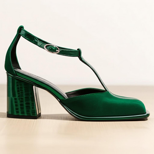 Ankle Strap Square Toe Block Heels