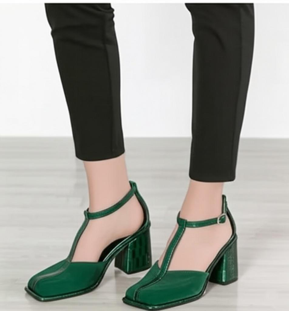 Ankle Strap Square Toe Block Heels