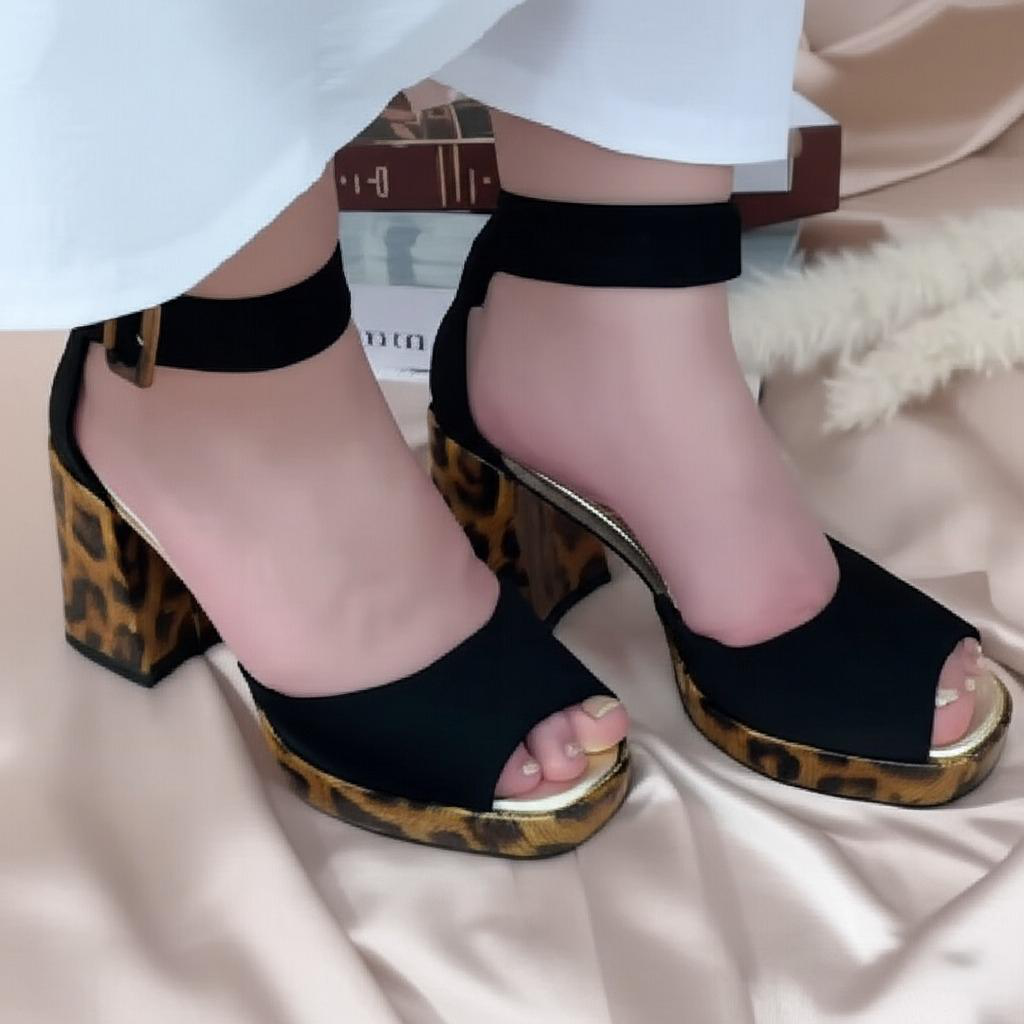 Print Block Heel Slingback Sandals Product Information