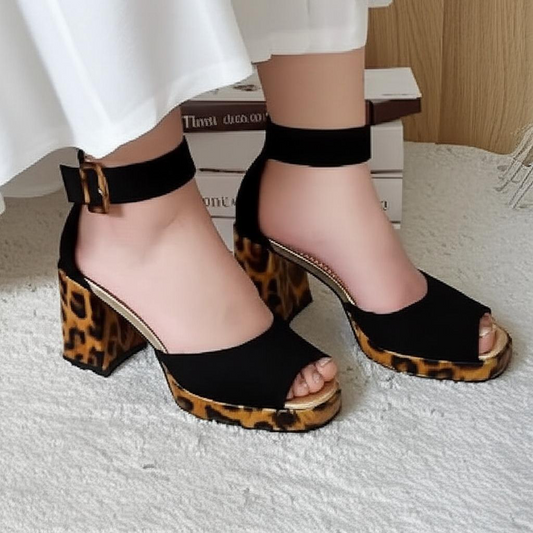 Print Block Heel Slingback Sandals Product Information