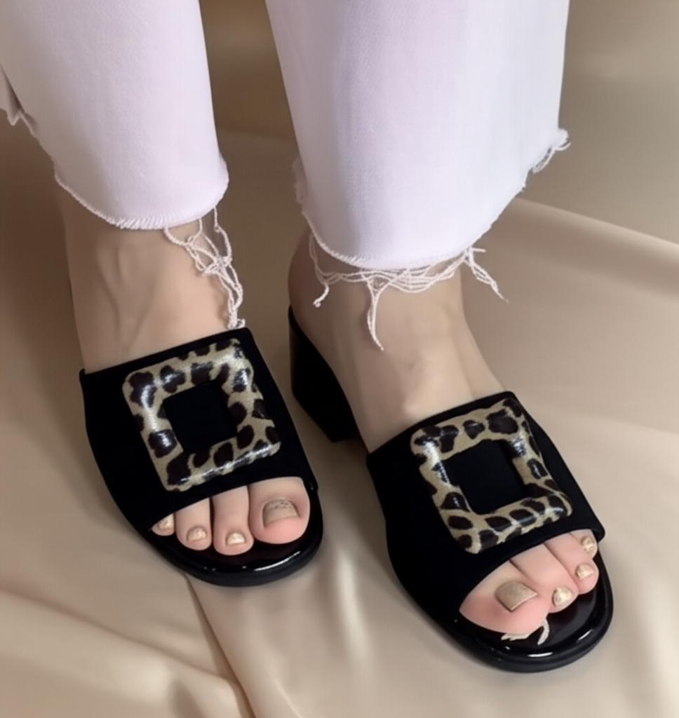 Embellished Block Heel Mules