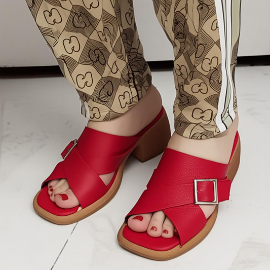 Buckle Detail Block Heel Mules