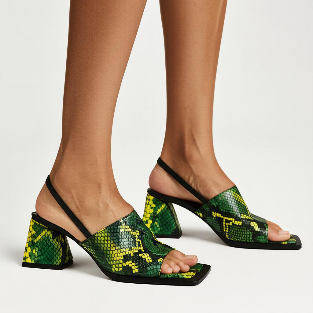 Square-Heeled Snake Sandals