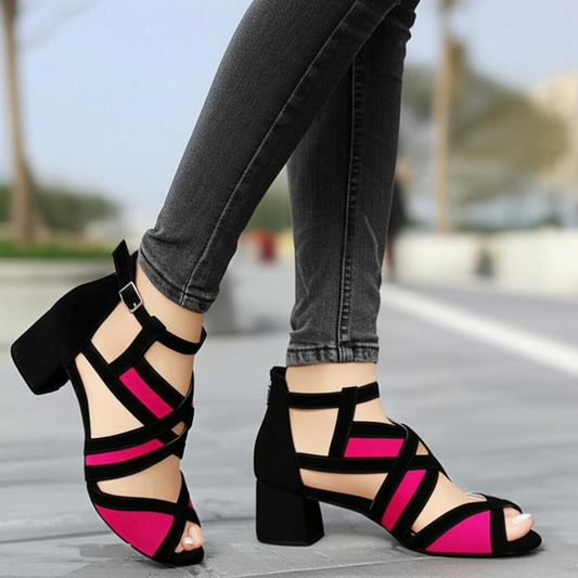 Cross Strap Block Heel Sandals