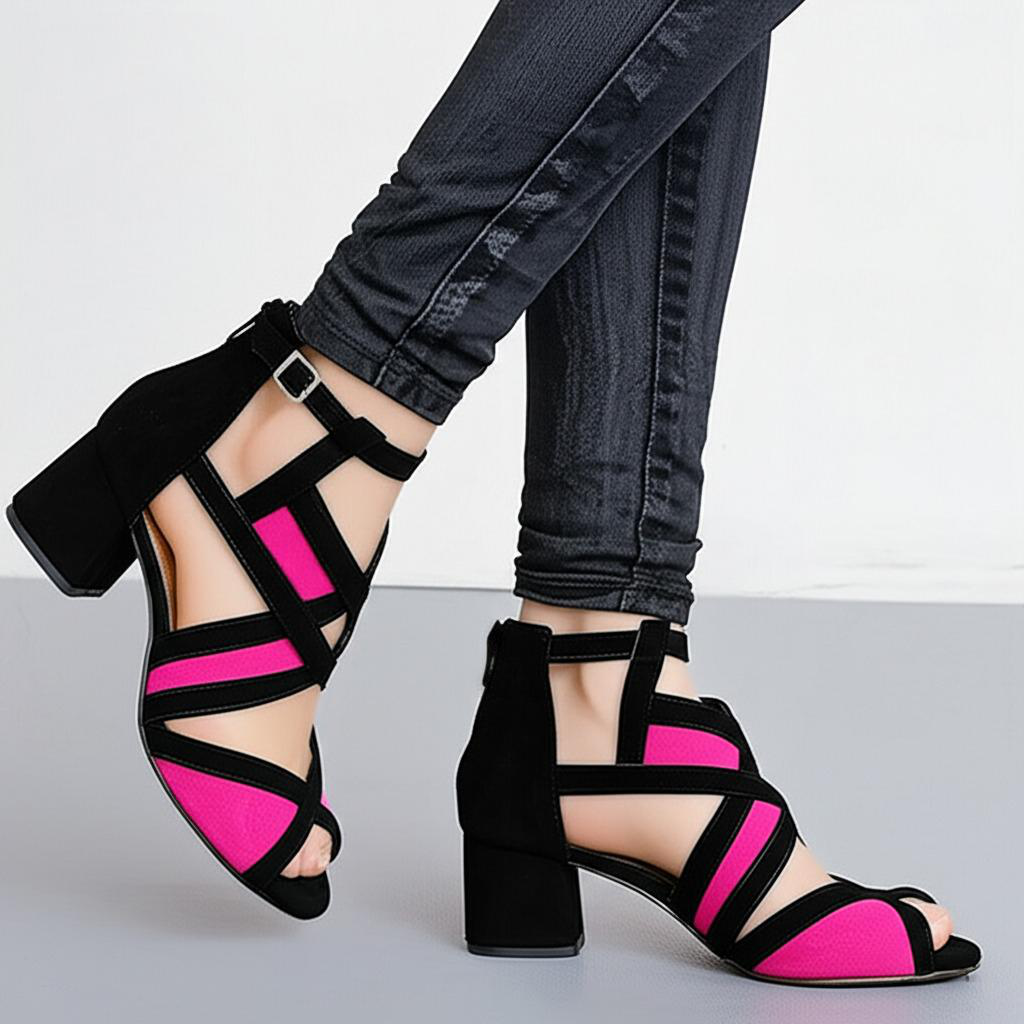 Cross Strap Block Heel Sandals