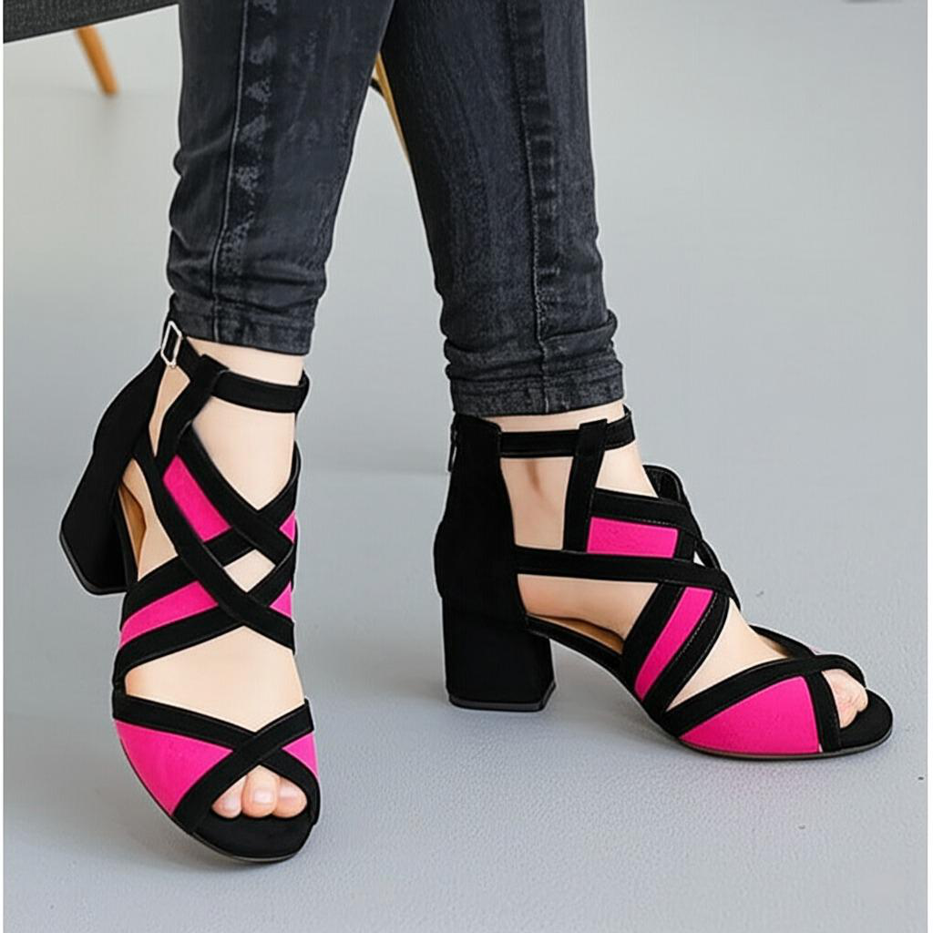 Cross Strap Block Heel Sandals