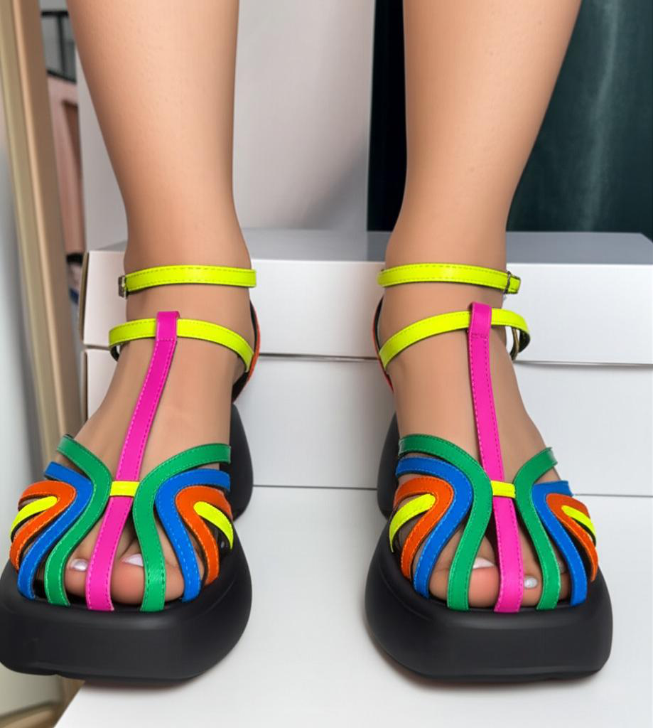 Multicolor Strap Platform Sandals