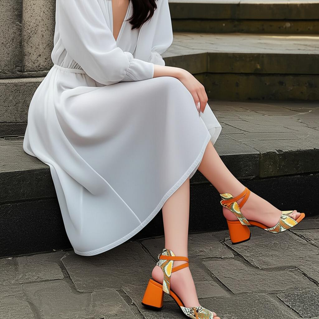 Snake Print Block Heel Ankle Strap Sandals