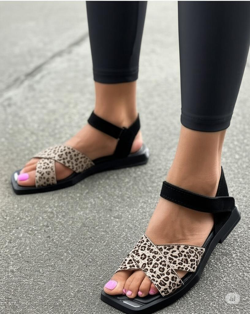 Crocodile Embossed Cross Strap Sandals