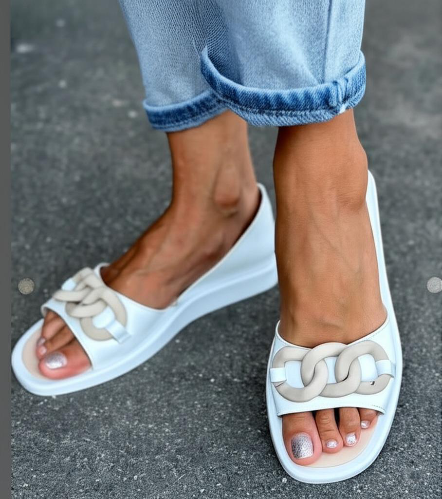 Link Embellished Flat Sandals
