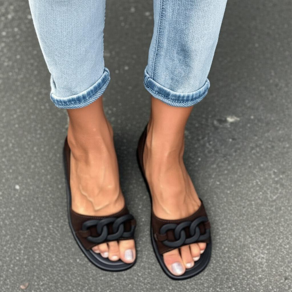 Link Embellished Flat Sandals