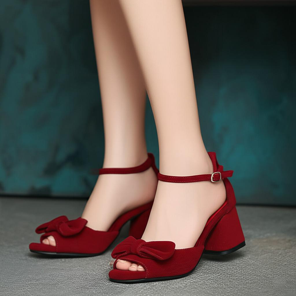 Bow Embellished Block Heel Sandals