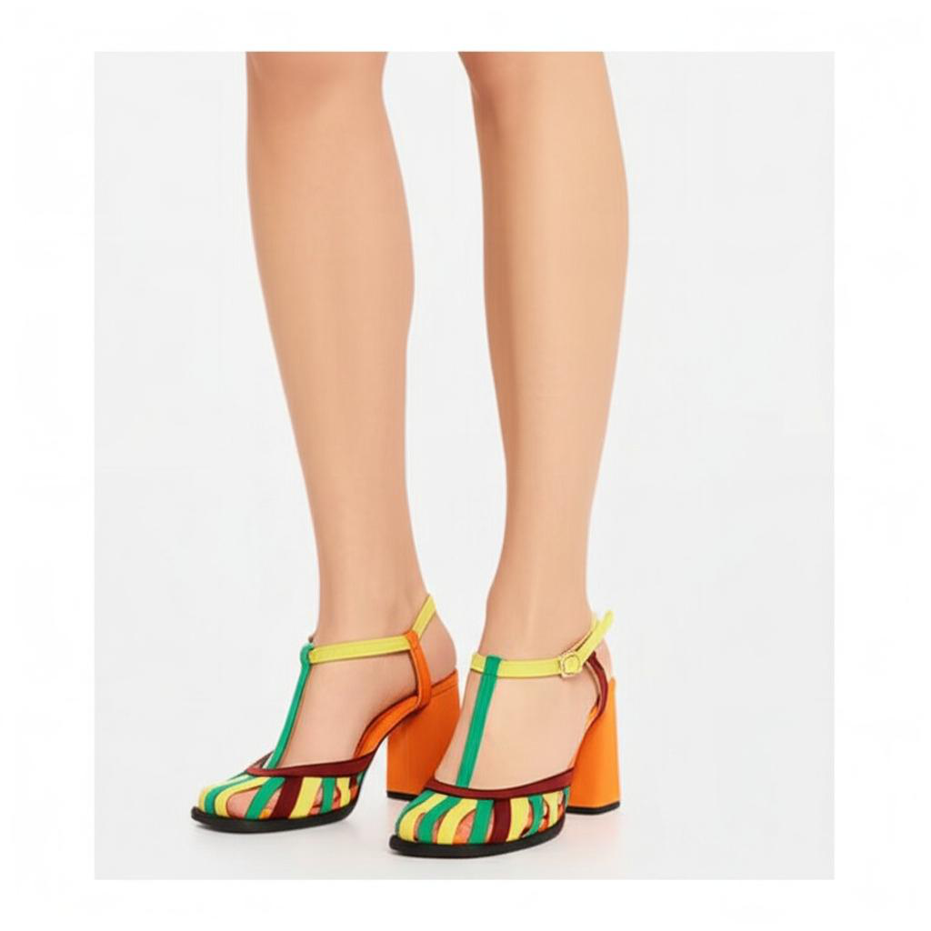 Color Block Strappy Block Heel Sandals