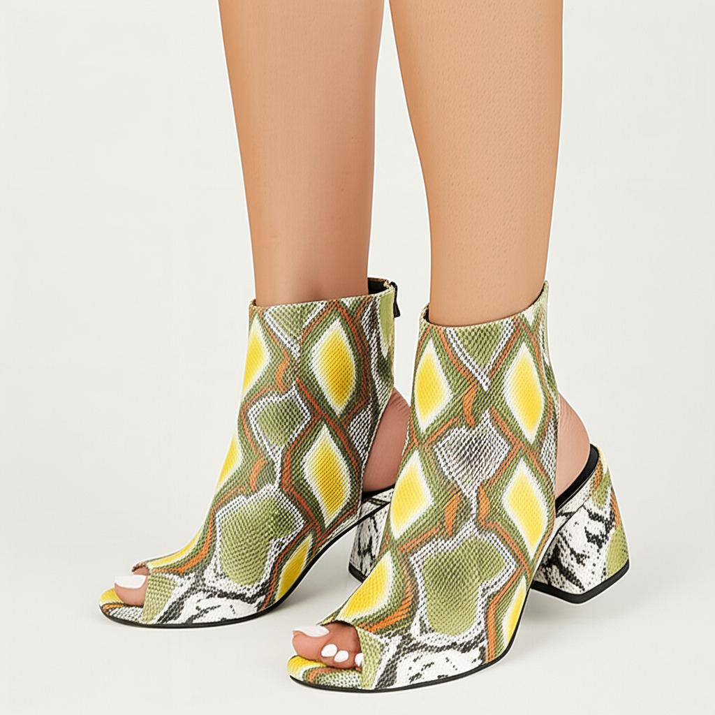 Peep Toe Block Heel Ankle Boots